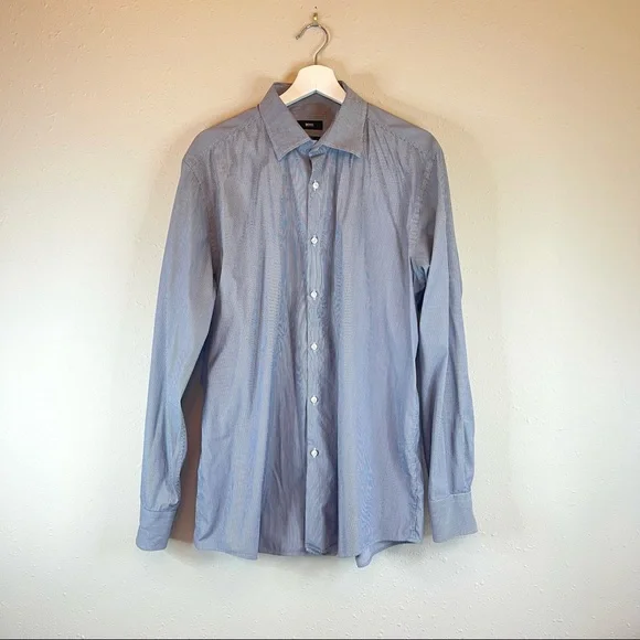 Hugo Boss Men’s Black Label Blue White Striped Shirt Sz 43/17 - Picture 2 of 13